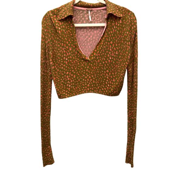 Free People Cherie Moss Printed Cropped Knit Top - Picture 2 of 8